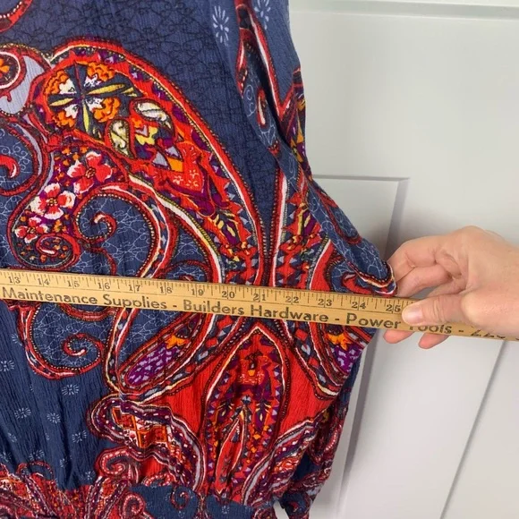 Venus Peasant Boho L Blouse Smocked Top Paisley Colorful Western Americana - Picture 9 of 10